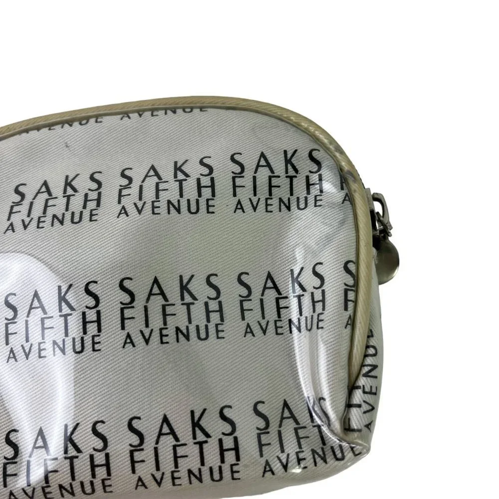 Saks Fifth Avenue Logo Full Zip Coin Purse Plastic Full Zip Cosmetic Bag Tote